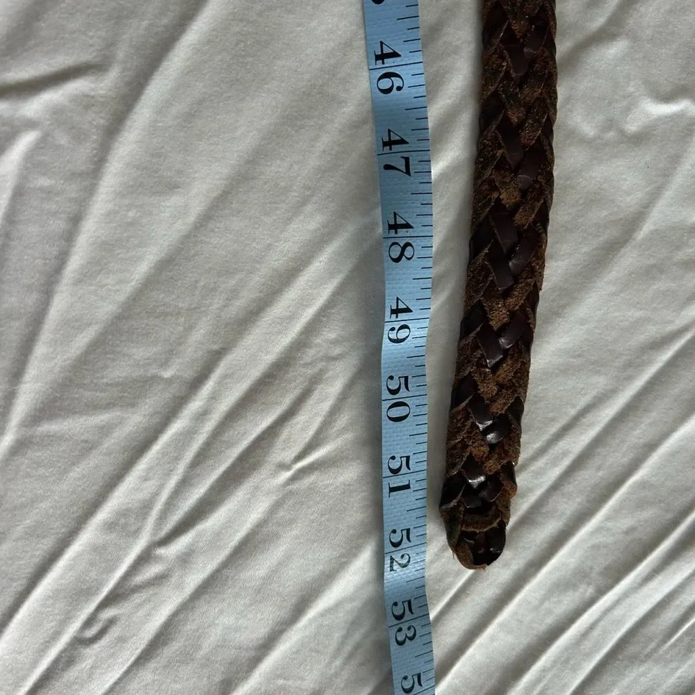 Men's Brown Multigrain Argentina Cowhide Braided Leather Belt Two Toned Size 44